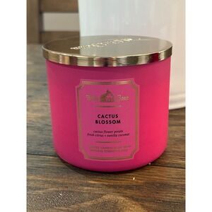 Bath and Body Works White Barn cactus Blossom 3 Wick soy blend Candle Pink Gold